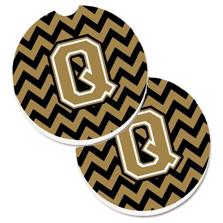 Carolines Treasures Letter Q Chevron Black and Gold  Cup Holder Car Coaster, PK2 CJ1050-QCARC